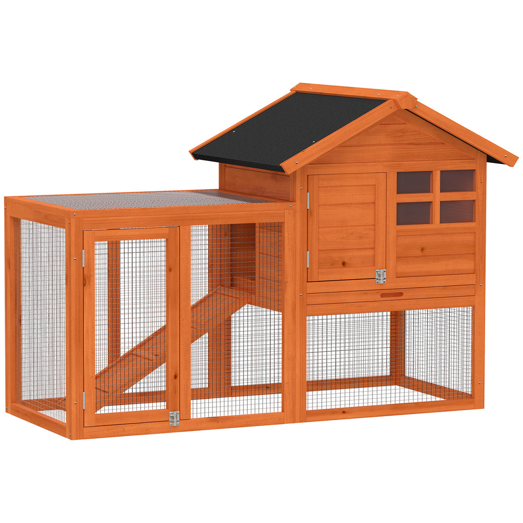 Hasenstall 2 Etagen Kaninchenstall mit wasserdicht Bitumendach Freilaufgehege Rampe Türen Holz 123,5x62,6x92,5 cm Orange