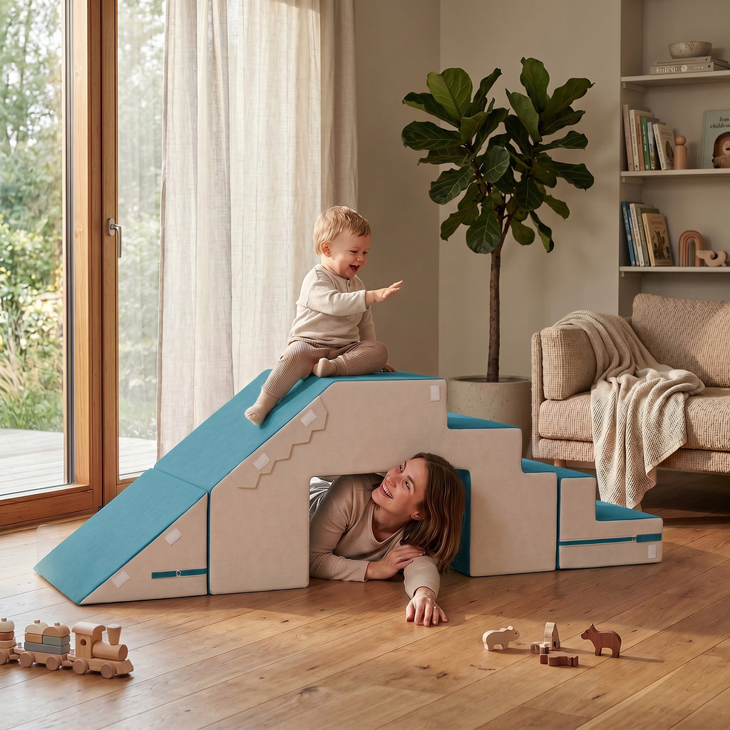 Spielsofa Samt 2-Teiliges Kindersofa aus Schaumstoff Waschbar Modulares Kindercouch für Kinder 0,5 bis 3 Jahre