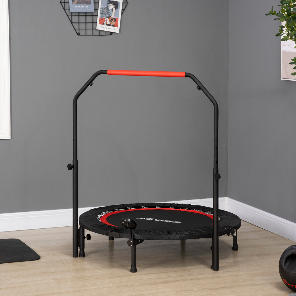 Mini-Trampolin, mit höhenverstellbarem Haltegriff, LCD-Monitor, Stahl, schwarz+rot, Ø102 x 99-123cm
