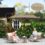 Sonnenschirm, Gartenschirm, neigbar, mit Handkurbel, Winddach, Polyester+Stahl, khaki,295 x 152 cm