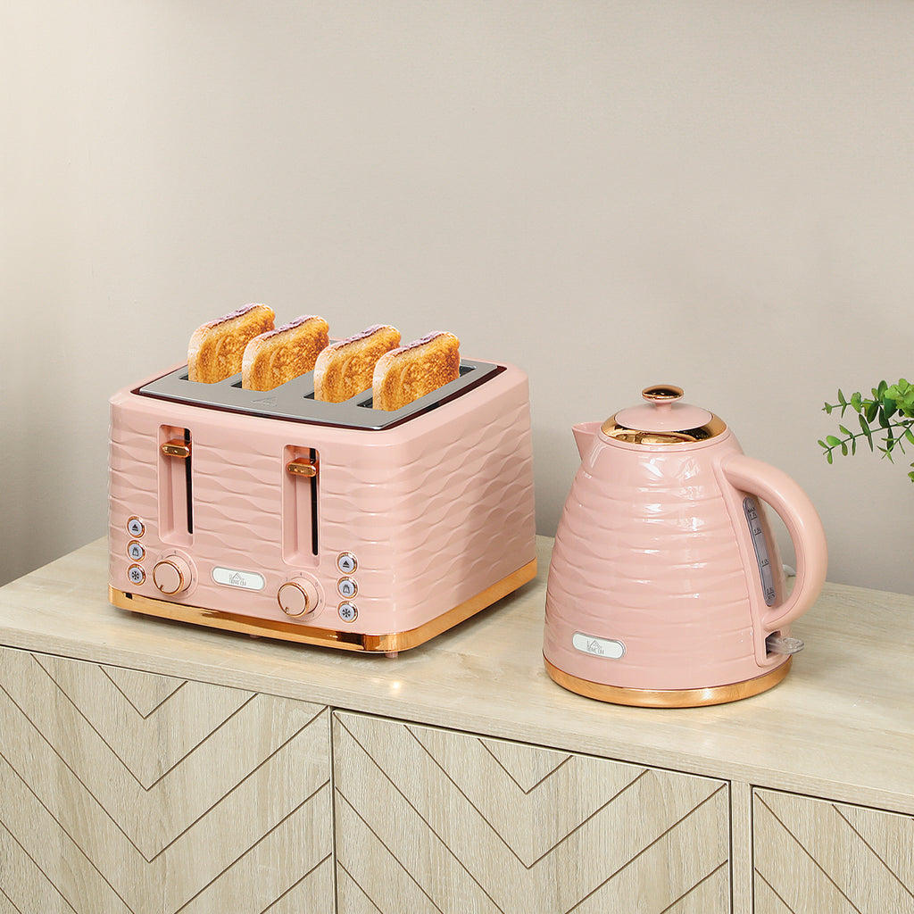 2-in-1 Toaster- und Wasserkocher-Set, 7 Br?unungsstufen, Auftau- und Aufw?rmfunktion, Rosa