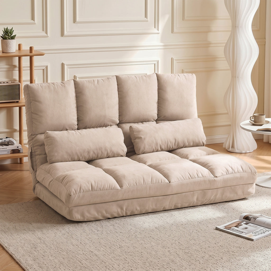 2-in-1 Bodensessel, R¨¹ckenlehne, Verstellbar, 102 x 73 x 60 cm, Beige