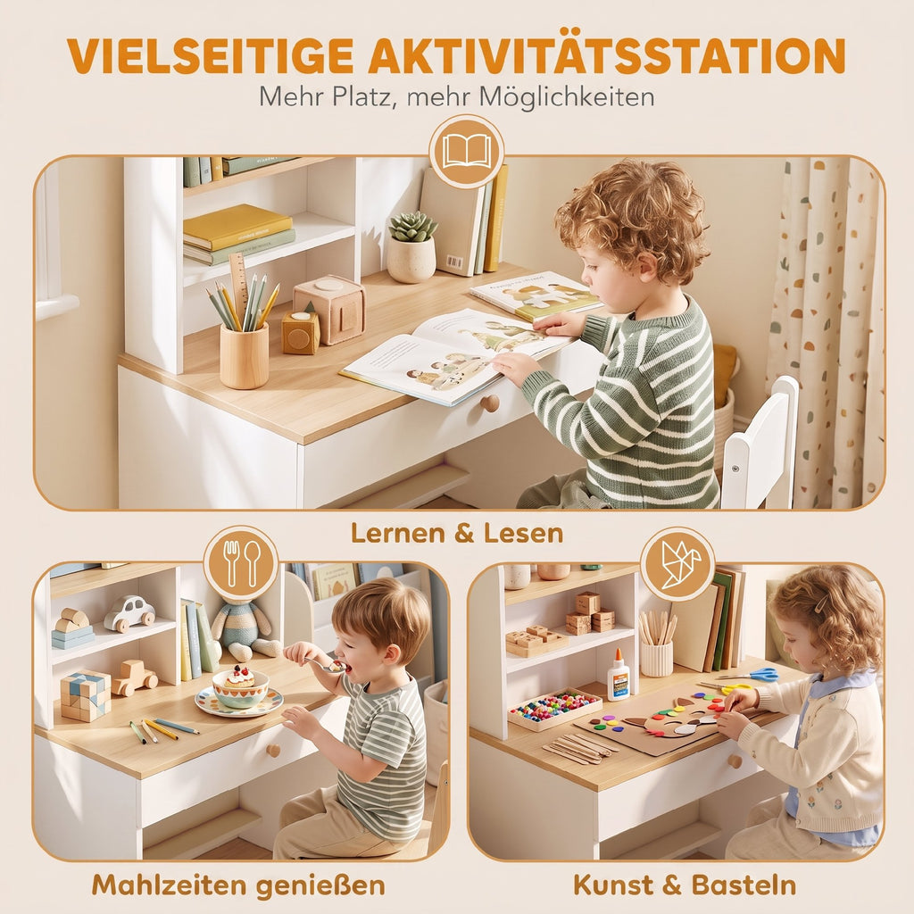 Kinderschreibtisch Kinder Schreibtisch mit Schublade Bücherregal Stauraum für Kinder 3-8 Jahre, 80 x 50 x 100 cm Weiß