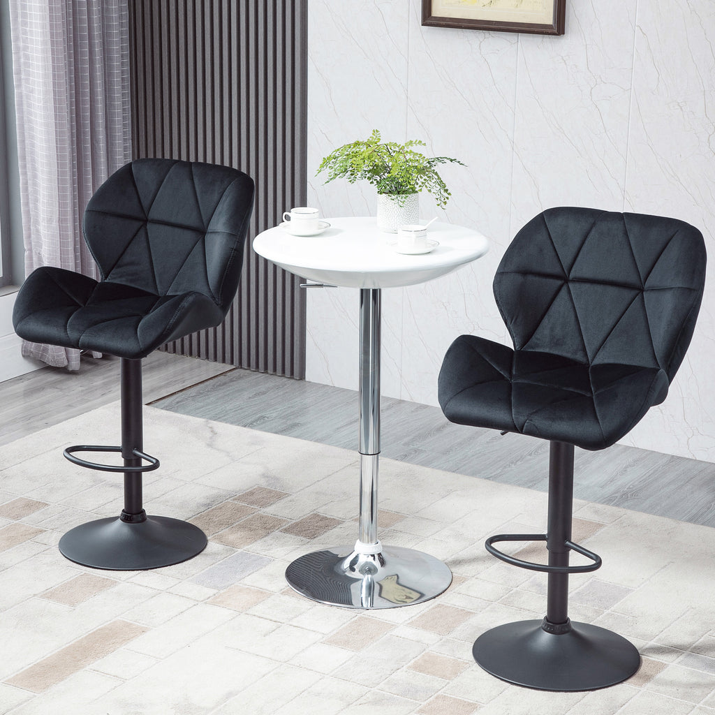 2er-Set Barhocker drehbare Barstühle mit Lehne höhenverstellbarer Bistrohocker Tresenhocker Samt Touch armloser Schaumstoff Schwarz 51,5x 57,5 x 93-114,5 cm