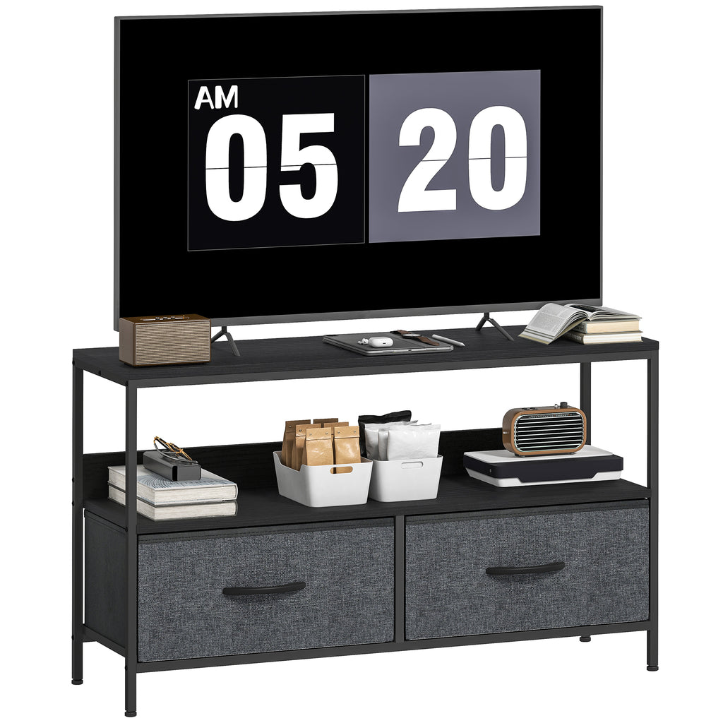 TV Stand Cabinet with 2 Foldable Drawers - Black