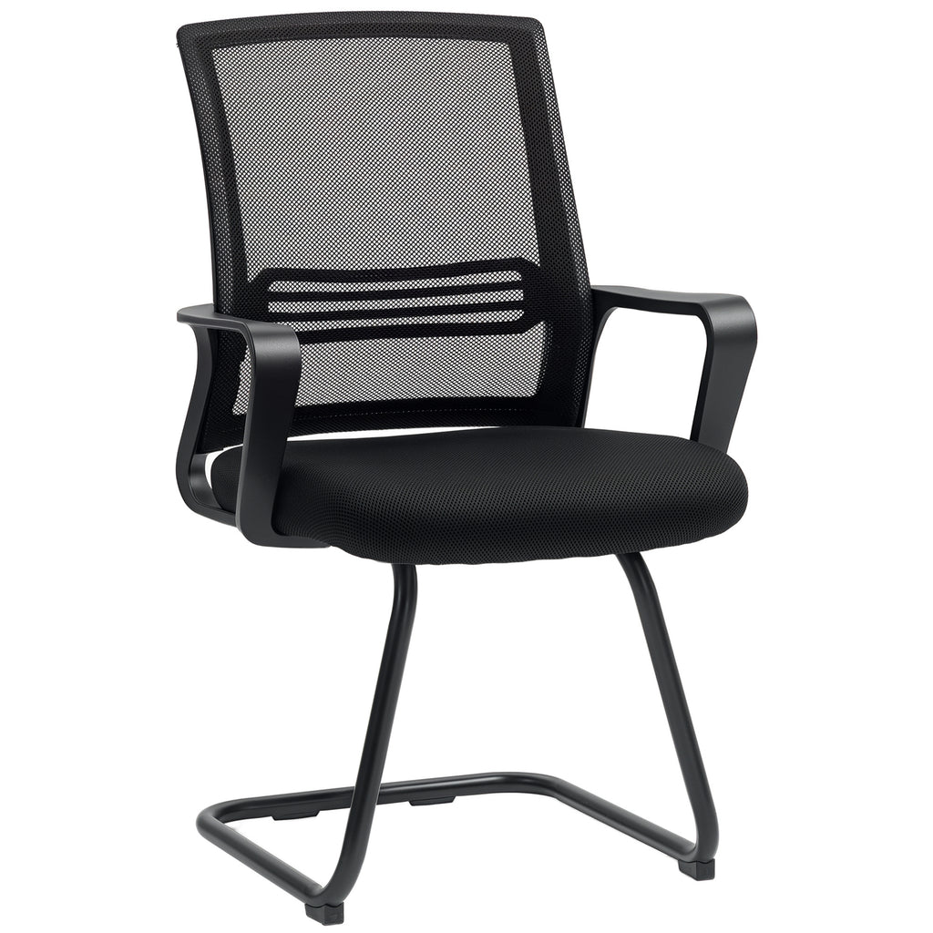 2er-Set ergonomische Schreibtischstühle ohne Rollen, gepolsterte Konferenzstühle mit Kufengestell für Wartezimmer und Empfang, Schwarz