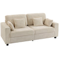 Beiges 3-Sitzer-Sofa mit Raindrop-Samtbezug, tiefem Sitz, Federkissen, breiten Armlehnen und 4 Kissen