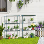 70L x 27W x 110H cm Modern Plant Stand Set of 2, 4-Tier Planter Holder with Steel Frame, Outdoor Flower Display Rack for Potted Plants Balcony Décor, Green