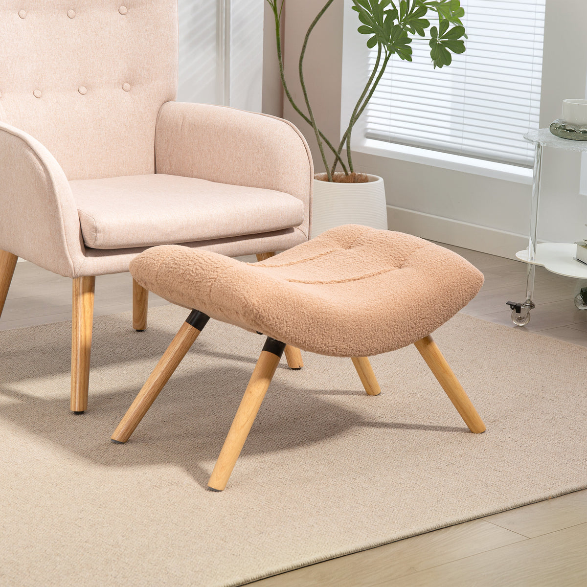 Moderner Fu?hocker mit Fleece-Bezug und Holzbeinen, gepolstert, f¨¹r Wohnzimmer, Schlafzimmer, Flur, Braun