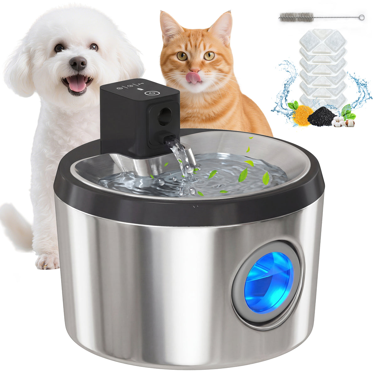 Wireless Cat Water Fountain for Drinking Stainless Steel, 4L Battery Operated Cat Fountain Cordless, 6 Filters