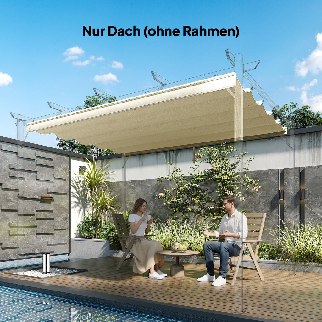Retractable Pergola Cover, 3.5 x 2.6 m Replacement Canopy Fabric for 4 x 3 m Frame, Roof Top Only, Cream White