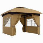 3,4 x 3,4 m Gartenpavillon, Bierzelt mit Lüftungsdach, Bogenfenstern, Stahlgestell, Beige