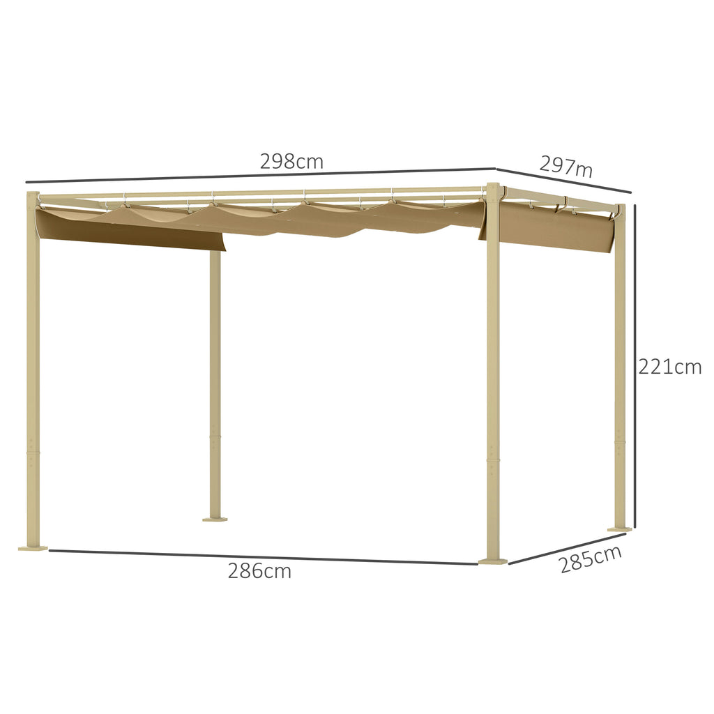 3 x 3m Retractable Roof Metal Pergola - Black