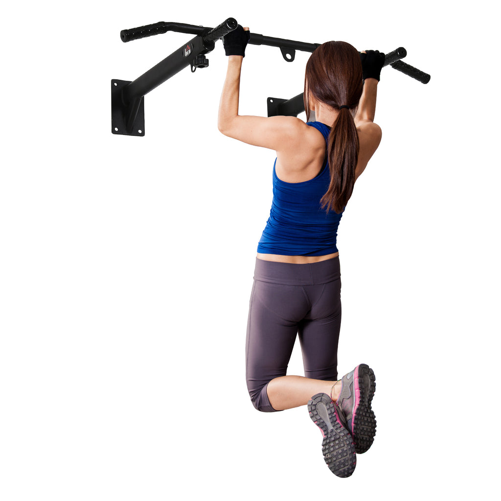 Klimmzugstange zur Wandmontage oder Deckenmontage bis 150 kg belastbar, Multifunktionale Pull Up Bar mit rutschfest Griffe, Ösen sicher stabil Klimmzug Stange für Fitness Zuhause, Stahl Schwarz