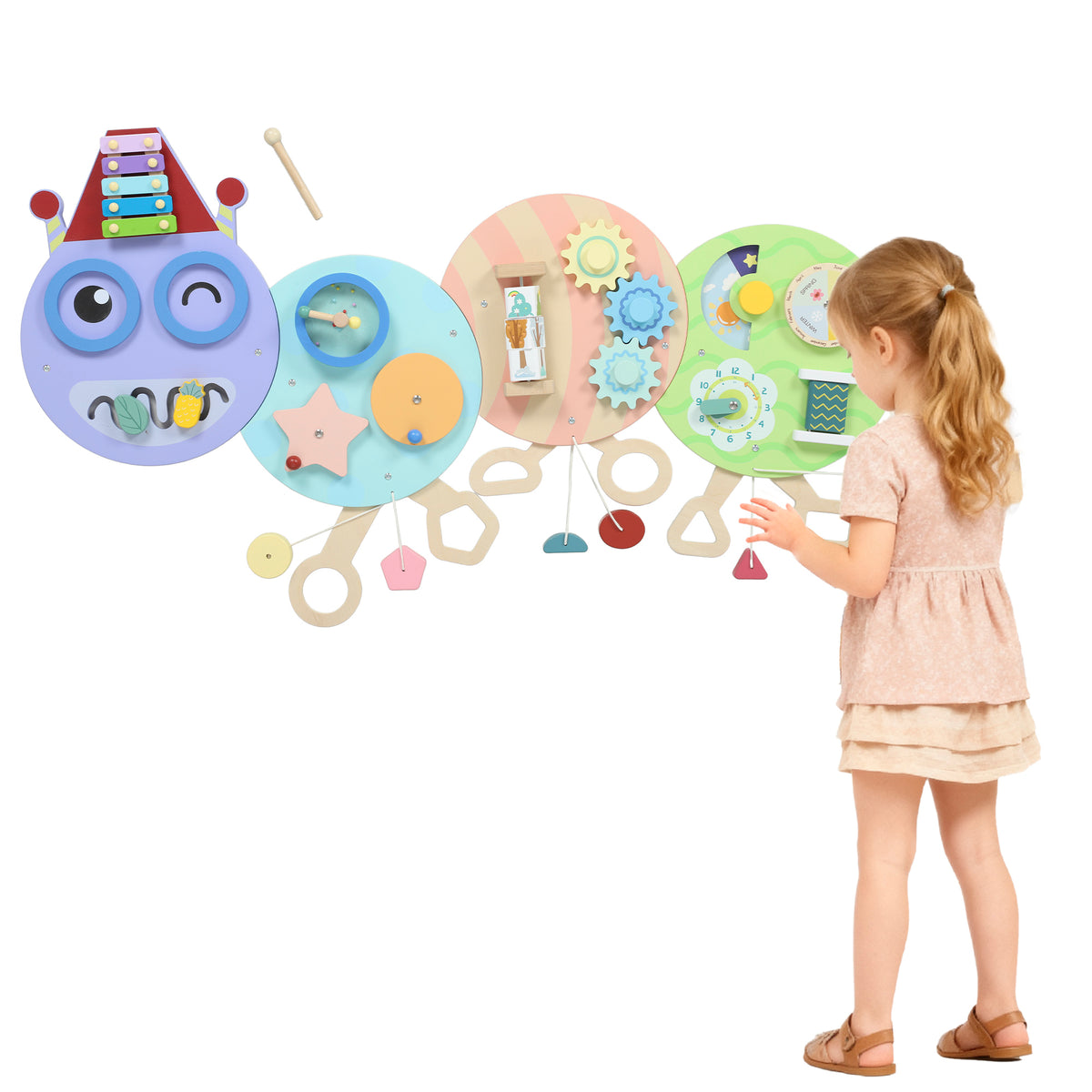 Caterpillar Busy Board with 7 Activities, for Nursery, Playroom, Home, for 3+ Years