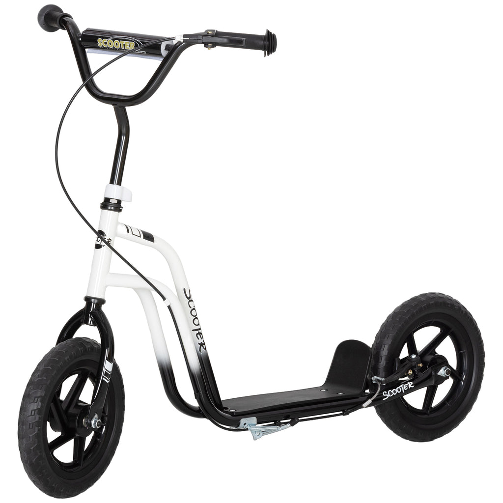 Kinderroller mit verstellbarem Lenker, große Räder, Parkständer, Handbremse, für Kinder im Alter von 5-12 Jahren, Weiß