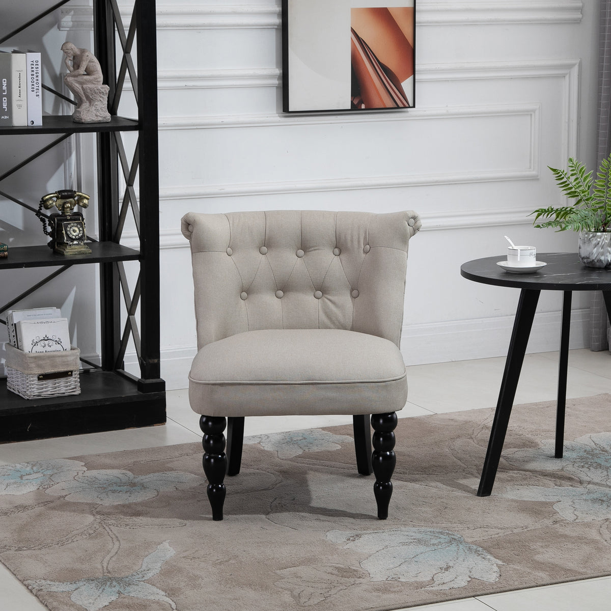 Sessel Wohnzimmer Loungesessel Vintage Relaxsessel mit Holzbeine Lesesessel mit Leinenoptik, Polstersessel für Schlafzimmer Beige