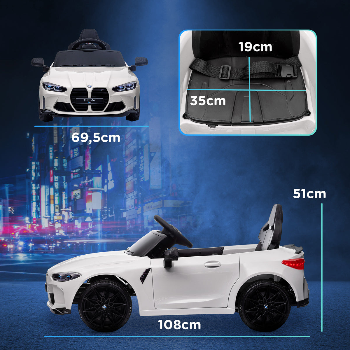 Elektro Kinderauto BMW M4, Sound & Licht, 3-5 km/h, inkl. Fernsteuerung, f¨¹r 3-5 Jahre, Wei?
