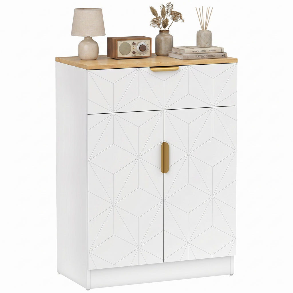 Sideboard, Beistellschrank mit Schublade, verstellbarem Regal, Weiß