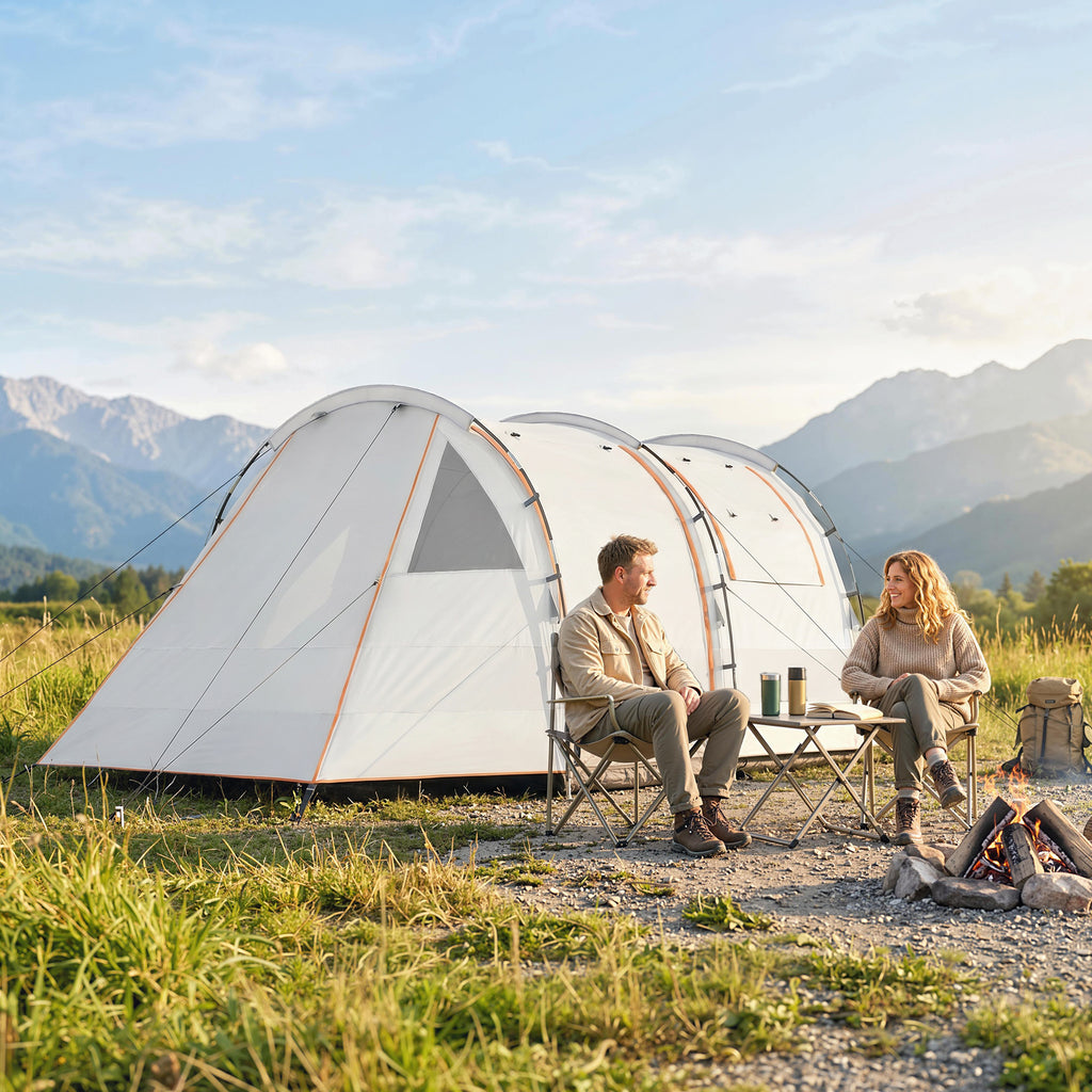 Campingzelt für 3 Pers., abdunkelbare Fenster, wasserdicht, 180H x 460L x 230B cm, Khaki/Orange