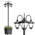 Solar Lamp Post with Dusk-to-Dawn Sensor Street Light with 3-Head Planter 185 cm Black