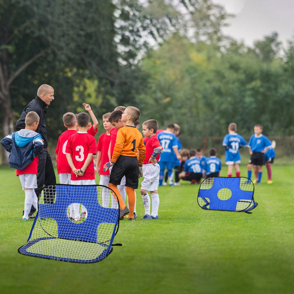 Fußballtore, Pop Up Tor, Tragbares Fußballnetz, 2er Set Minitore, mobil mit Tragetasche, Faltbar, Blau, 123 x 80 x 80 cm