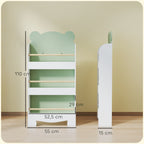 Bücherregal Kinder, 3-stufiges Kinderregal mit Bärenthema für Bücher Spielzeug Kinderzimmer, 55 x 15 x 110 cm, Grün