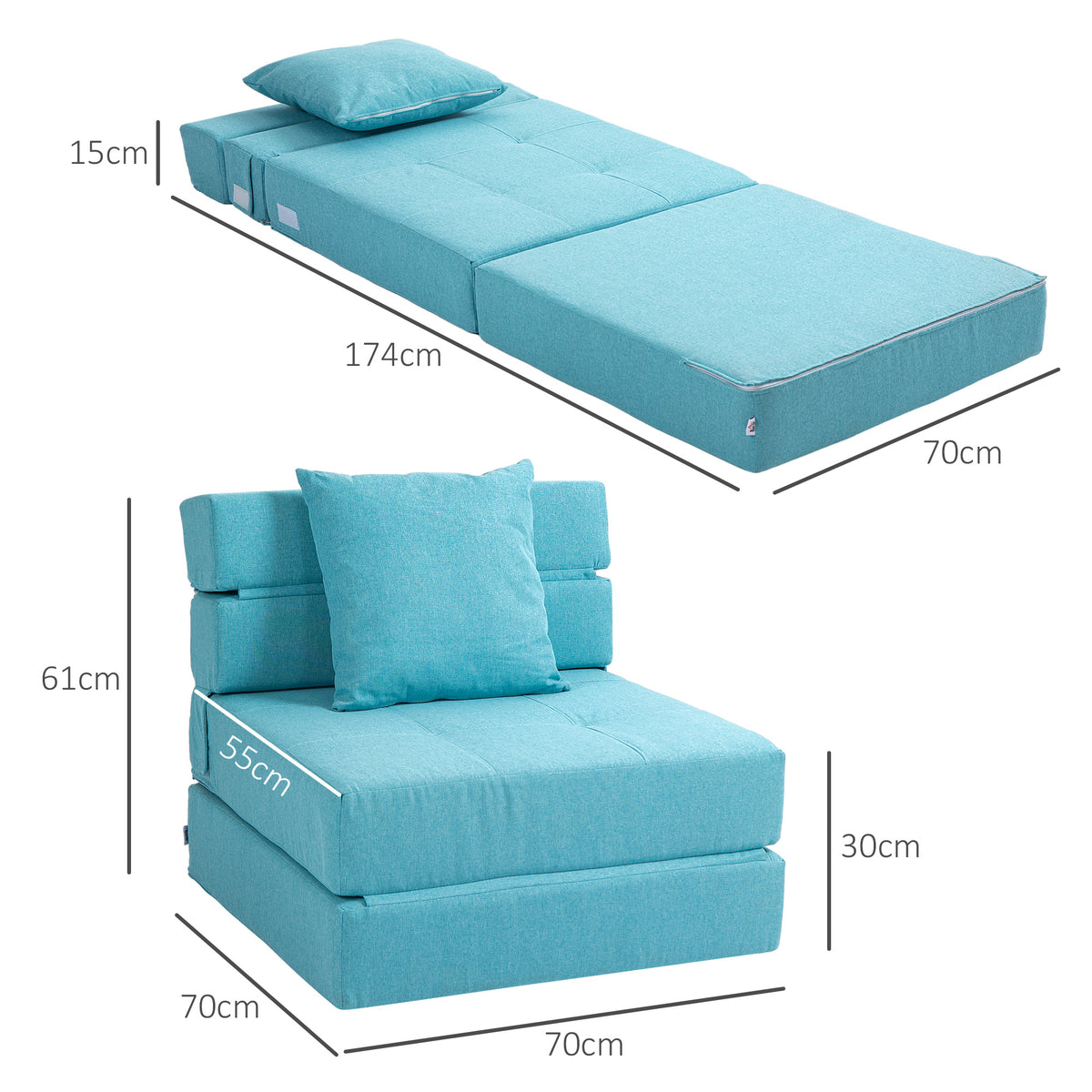 Schlafsessel Relaxsessel G?stebett. abnehmbarer Bezug, 70 cm x 70 cm x 61 cm, Hellblau