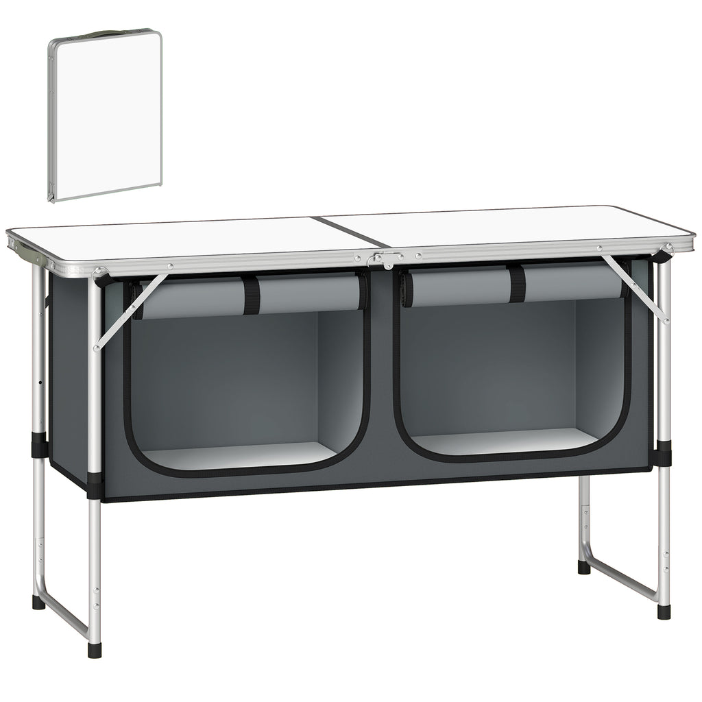 Camping Cupboards Folding Portable Aluminium Camp Cook Station with Storage Cupboard for Outdoor BBQ