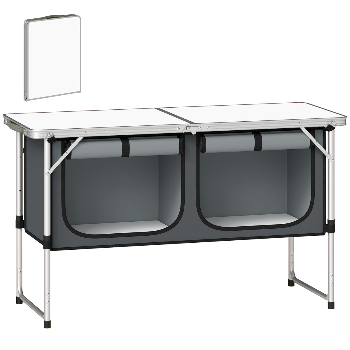 Camping Cupboards Folding Portable Aluminium Camp Cook Station with Storage Cupboard for Outdoor BBQ