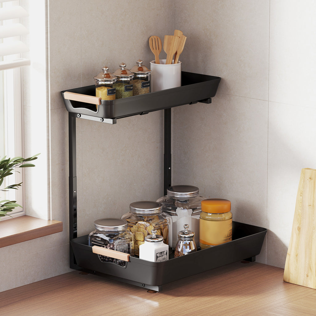 Küchenregal, Höhenverstellbar Standregal mit 2 Körbe, Kaffeebar 40 x 30 x 33,5-42 cm