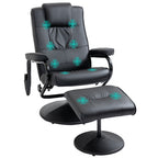 Relaxsessel mit Hocker, 360°drehbarer Fernsehsessel mit Massage, Liegefunktion, Massagesessel mit Seitentasche, TV-Sessel aus Kunstleder für Wohnzimmer Schwarz