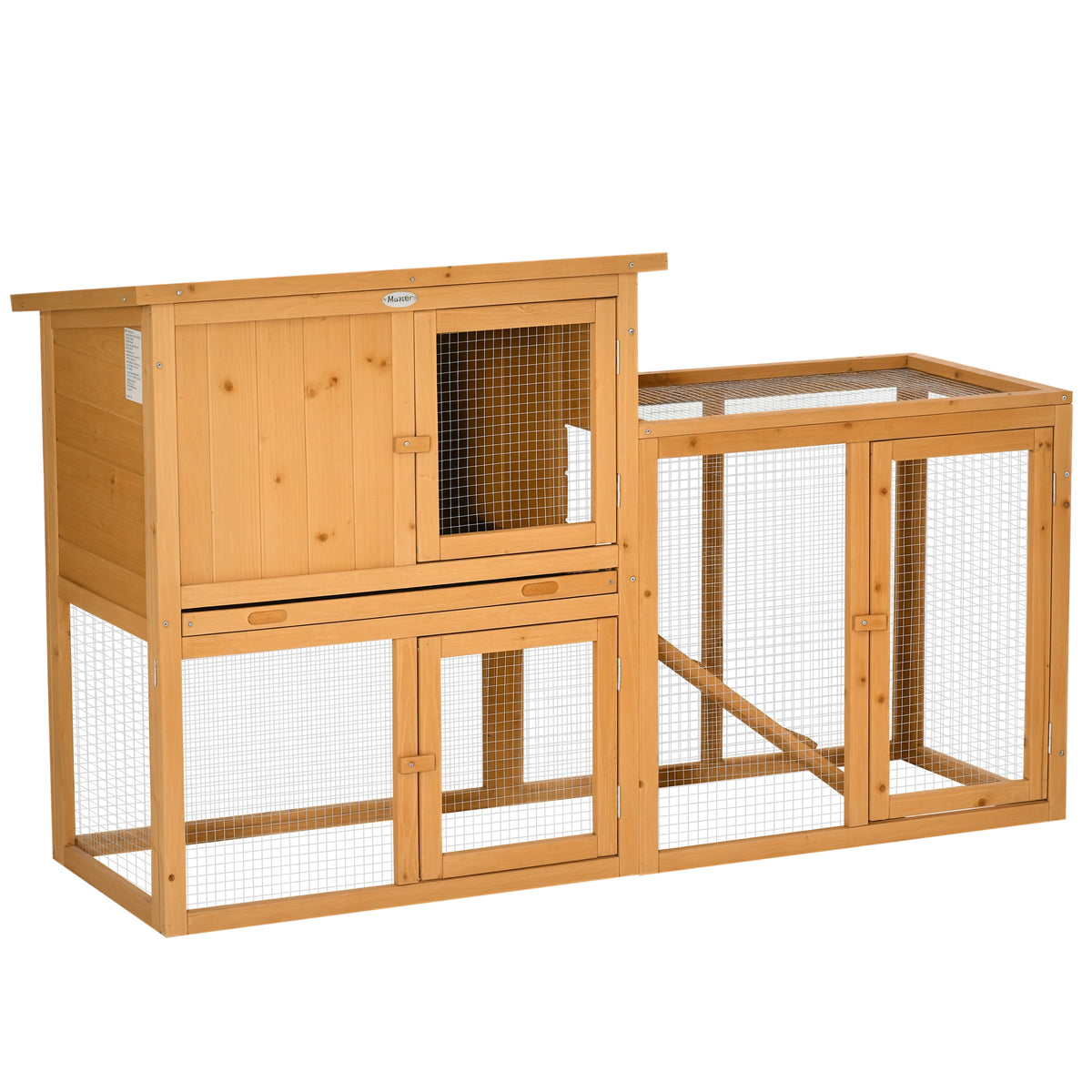 Kleintierstall mit Freigehege, herausnehmbare Bodenwanne, wetterbest?ndig, 141 cm x 60 cm x 86 cm, Braun