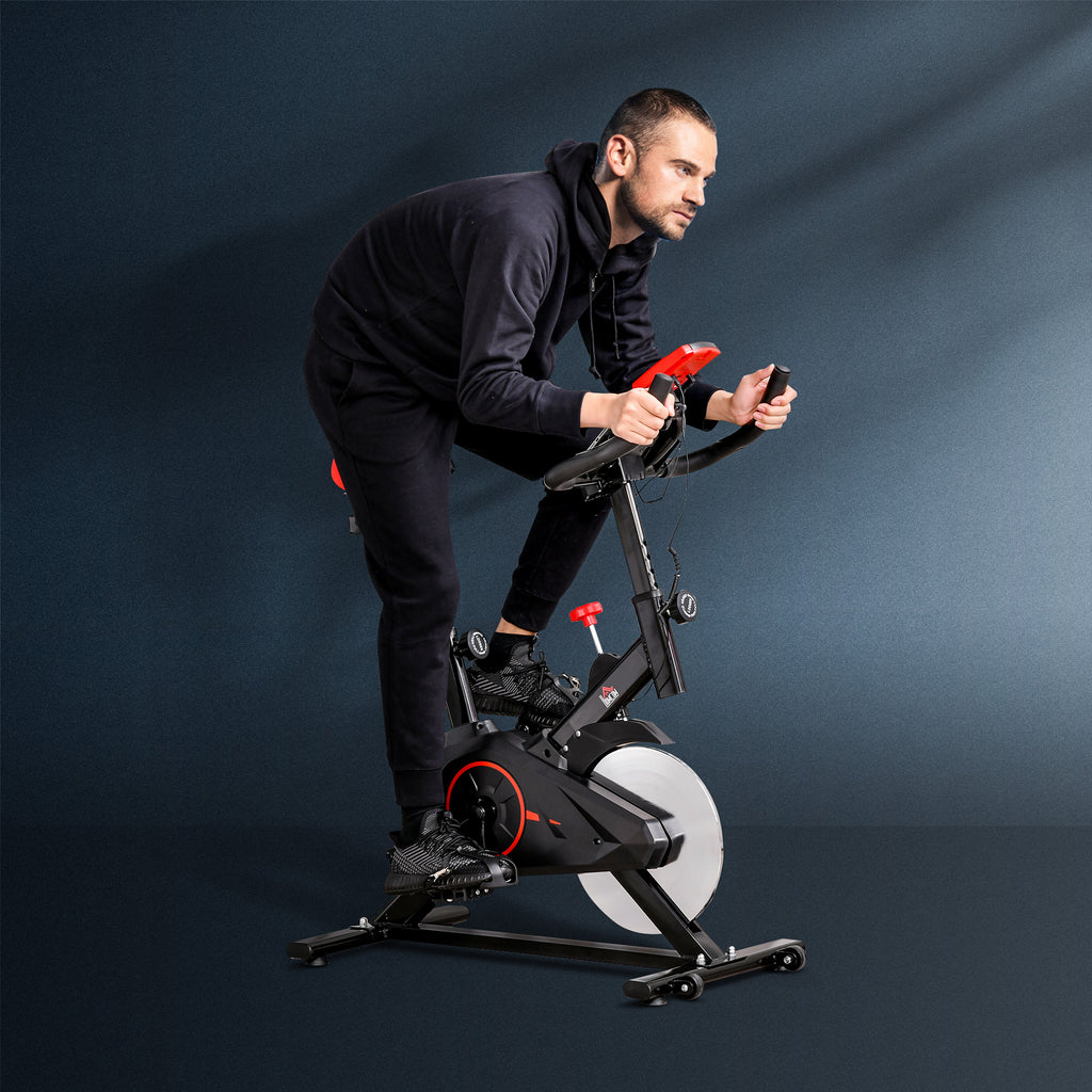  Indoor Upright Exercise Bike Machine, with Adjustable Seat, Resistance, Handlebar, LCD Display