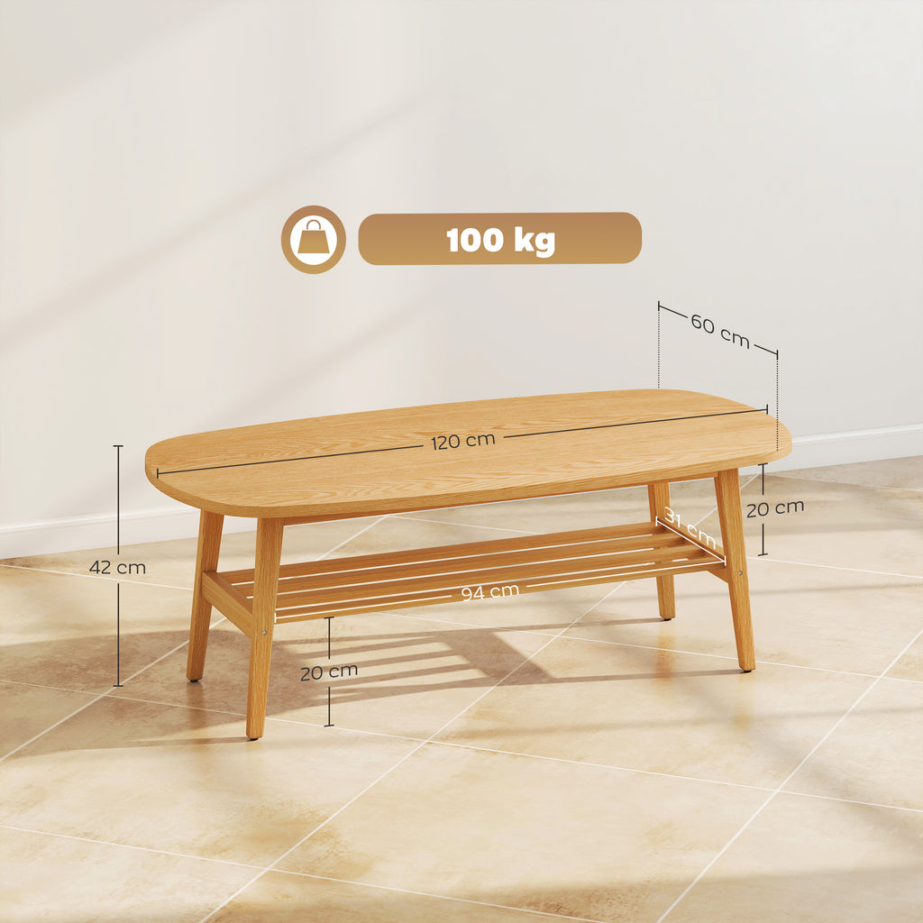 Couchtisch Wohnzimmertisch mit Ablage, Kaffeetisch für Wohnzimmer, Schlafzimmer, 120 x 60 x 42 cm, Naturholz