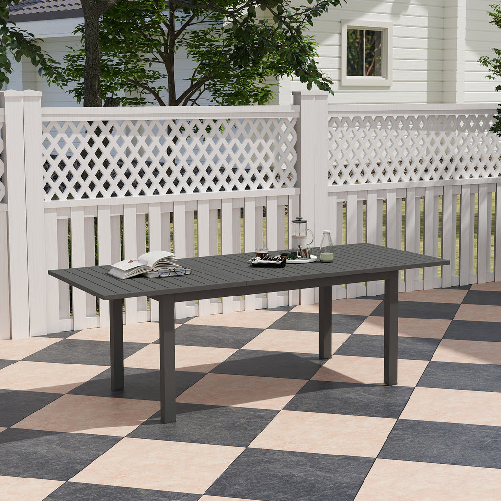 Aluminium Extending Garden Table with Slatted Top for 6-8 Person, 160/220 x 90 x 73 cm, Grey