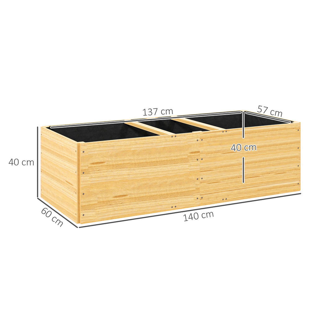 Hochbeet, Pflanzenbeet aus Holz mit 3 Pflanzzonen, f¨¹r Gem¨¹se, Kr?uter, Blumen, 140 x 60 x 40 cm