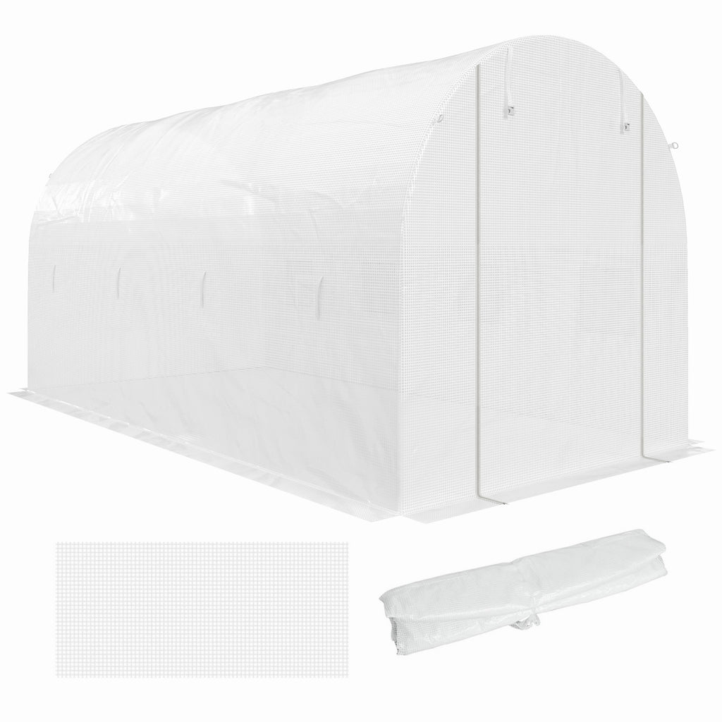 Gewächshausfolie 4 x 2 m, wasserdicht Gartenfolie mit Tür, 8 Fenster, UV Schutz, Reißfest Polyethylen NUR Folie Weiß