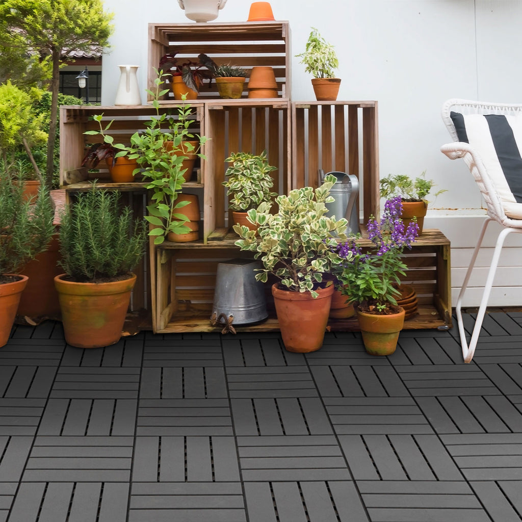 Terrassenfliesen 30 x 30 cm 9 Stück 0,81㎡ Klickfliesen Balkonfliesen mit Klicksystem Drainagefunktion Bodenbelag Fliese für Terrasse Balkon Schwarz