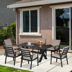 Gartenmöbel-Set für 6 Personen, 6 Stühle, 1 Tisch, wetterbeständig, 175 cm x 92 cm x 73 cm, Schwarz + Grau