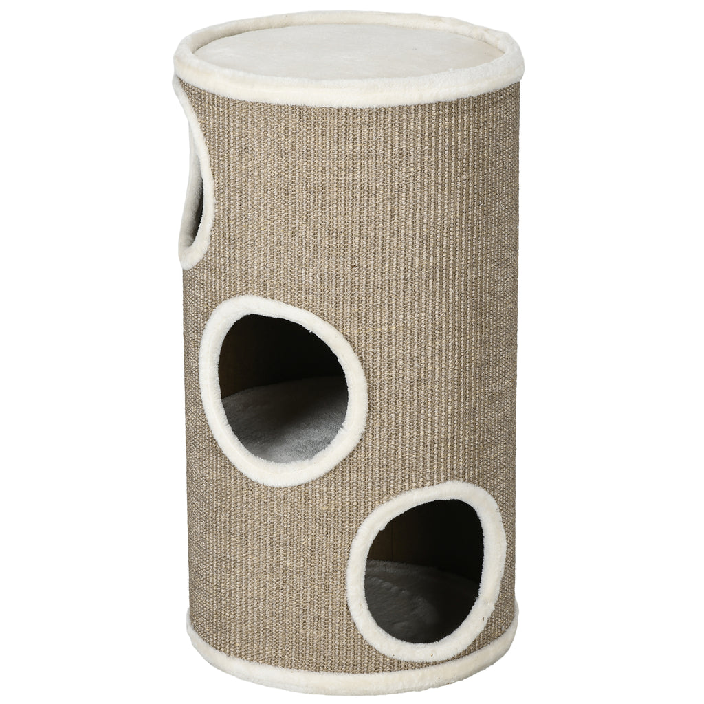 Katzen Kratztonne, weicher Plüsch, Sisal-Kratzteppich, robust, Ø38 x 70H cm, Braun