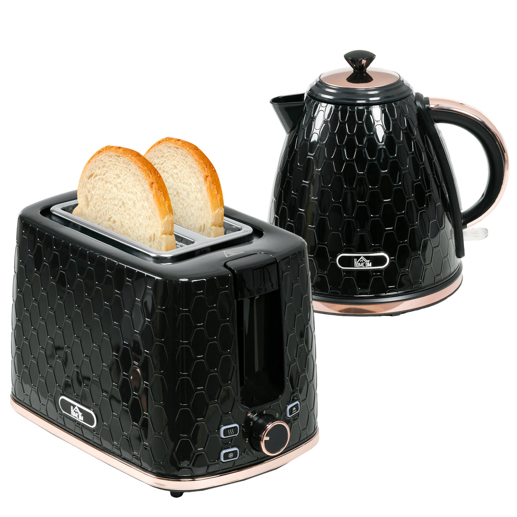 Wasserkocher- und Toaster-Set, 1,7 L, verschiedene Modi, LED-Anzeigen, Schwarz