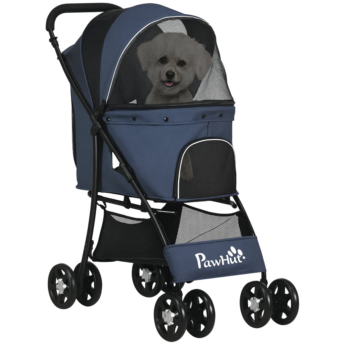 Hundewagen, klappbar, 1 Korb, 1 Kissen, 1 Seitentasche, 81 cm x 48 cm x 99 cm, Grau