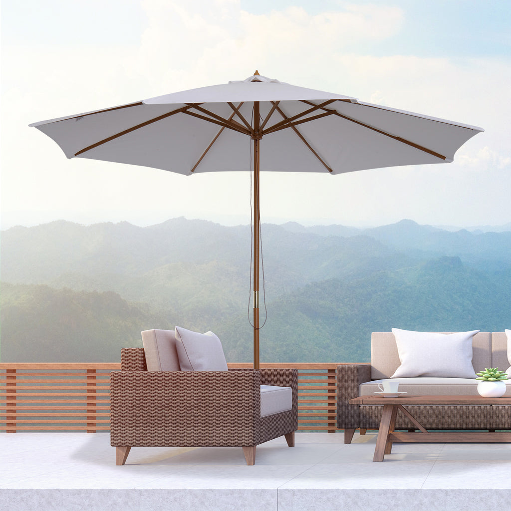 Sonnenschirm ? 300 cm, Sonnenschirm mit UV Schutz Balkonschirm aus Holz Strandschirm stabil Marktschirm Sonnenschutz f¨¹r Strand Terrasse Garten, Wei?