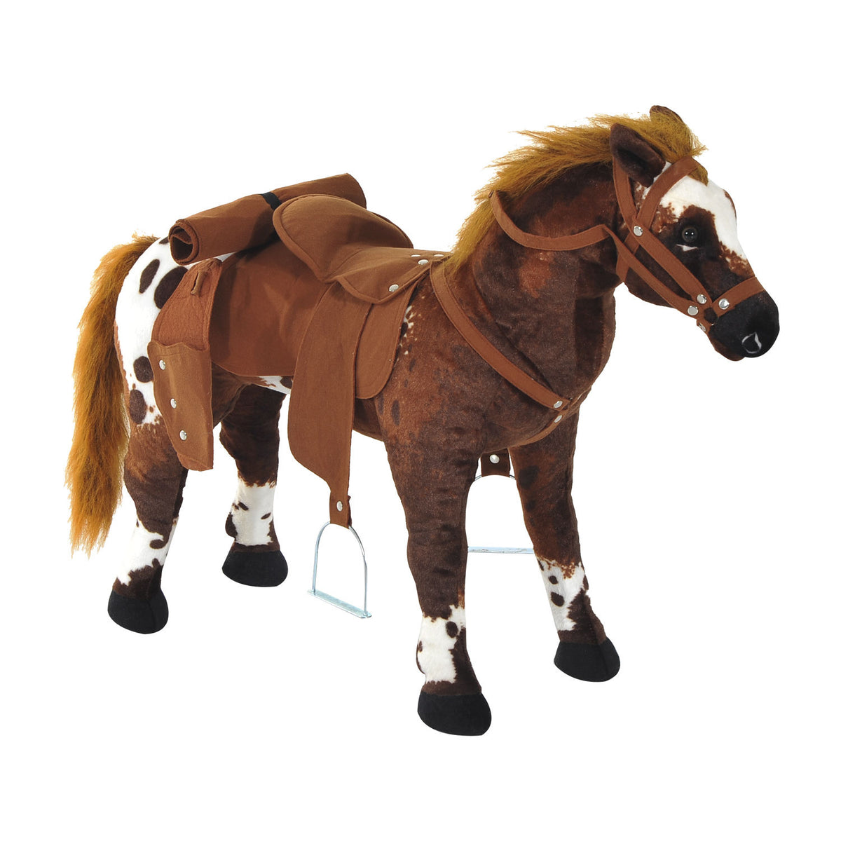 Reitpferd Spielpferd zum Reiten Stehpferd mit Sattel, Sound, Steigbügel Plüschpferd für Kinder ab 2 Jahren Braun