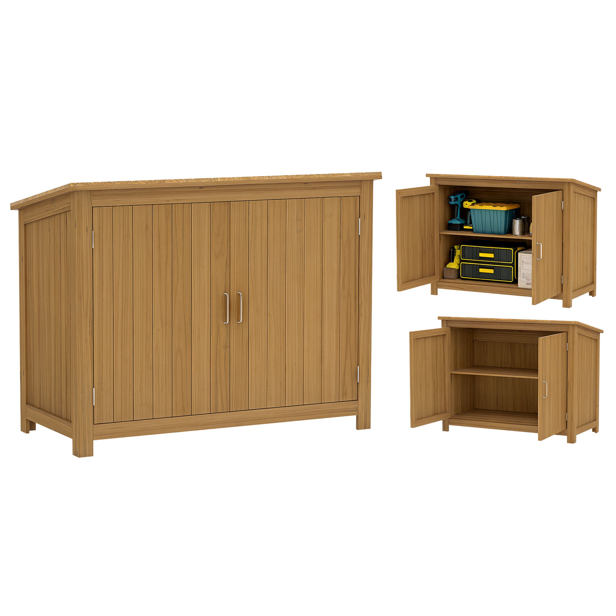 Gartenschrank, Holzkommode mit 2 Regalen für Garten, Terrasse, Wetterfest, 110 x 50 x 85 cm, Braun