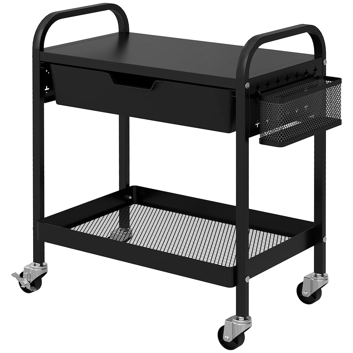 Mehrzweckwagen mit 1 Schublade, 1 Ablage, 4 Rollen, K¨¹chenwagen, Schwarz