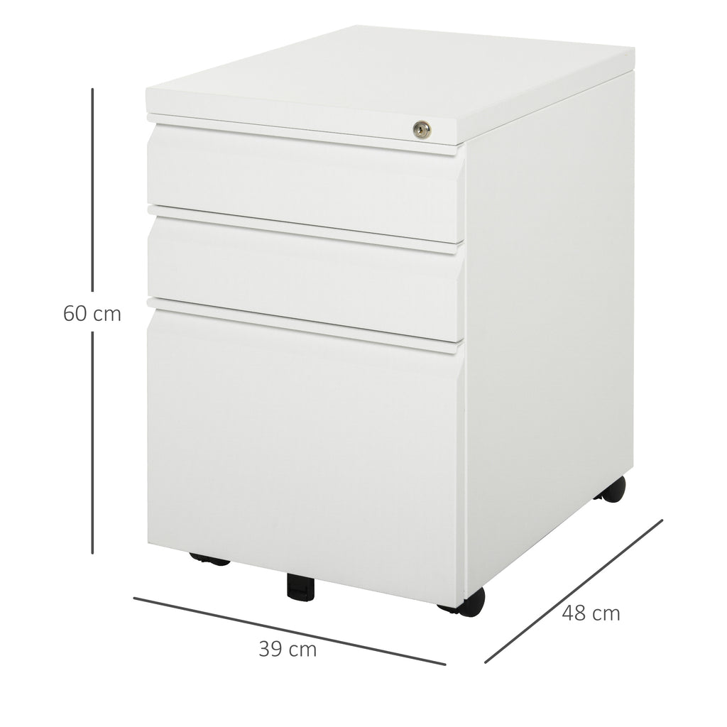 3 Drawer Filling Cabinet, Mobile Metal File Cabinet with Anti-tilt Design for Letter, A4, Legal Size, White