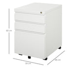 3 Drawer Filling Cabinet, Mobile Metal File Cabinet with Anti-tilt Design for Letter, A4, Legal Size, White