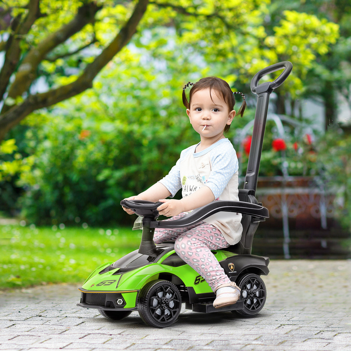 Kids 2-In-1 Lamborghini Ride-On and Stroller, with Horn - Green